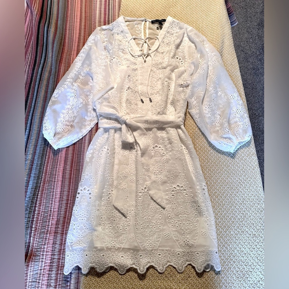 White House Black Market Long-Sleeve White Eyelet Dress